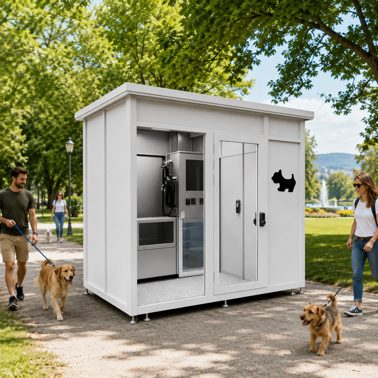 Illustration d'une station de lavage canin sans marque installée dans un parc