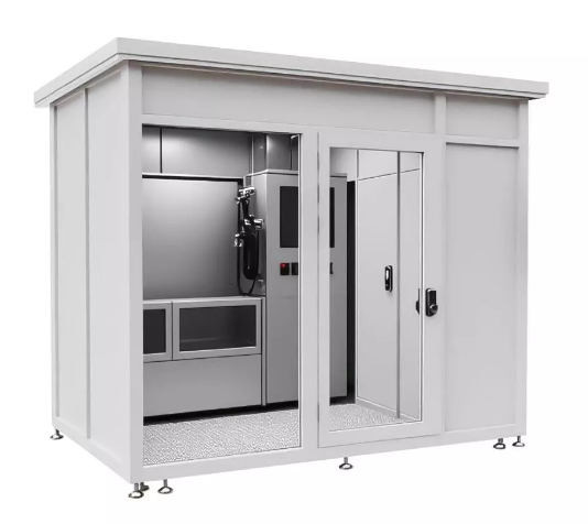 Module fermé contenant un poste de lavage canin en acier inoxydable